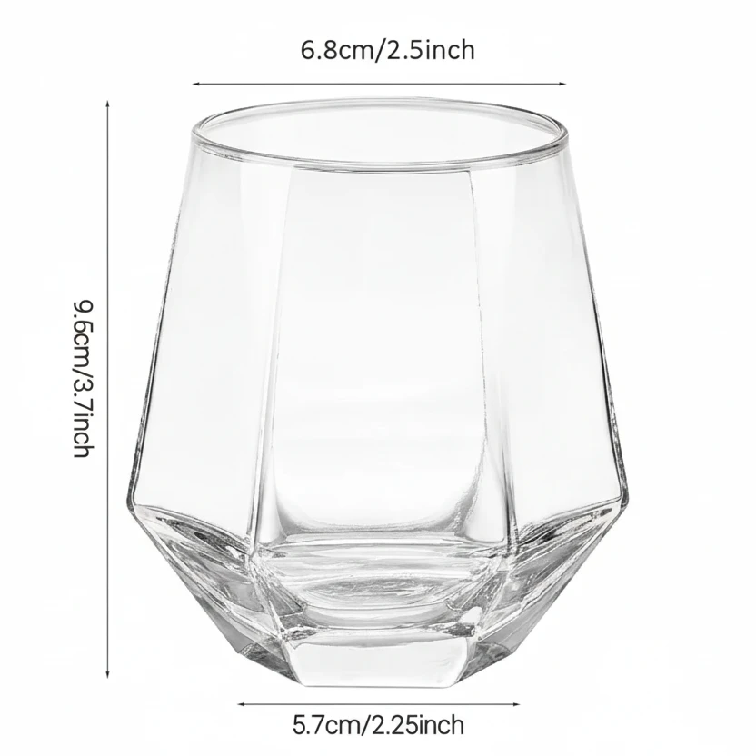 6-Piece Hexagonal Stemless Whisky Glass Set 300ml Crystal Clear Kitchen & Dining Drinkware Sets