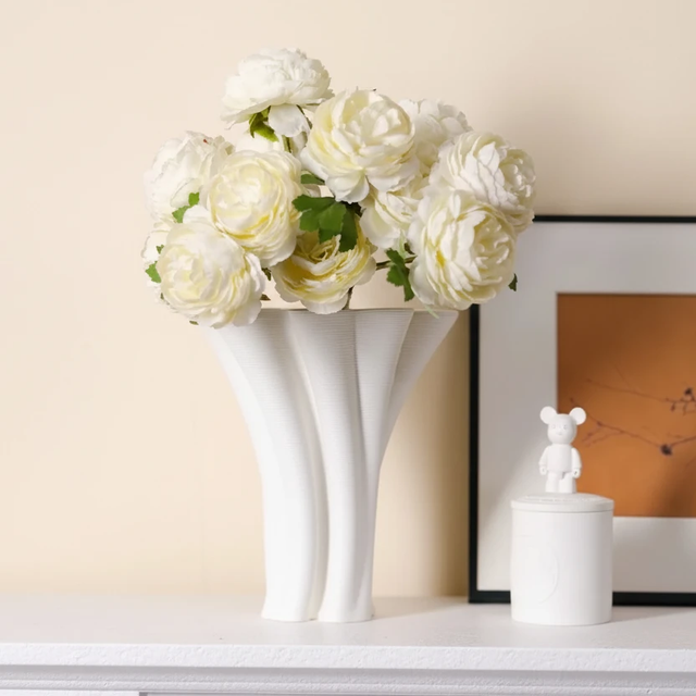 White Ceramic Vase with Spiral Wave Design Modern Tabletop Home & Garden Vases