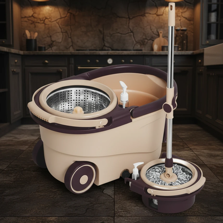 360° Spin Mop with Bucket and Dehydration Basket with 2 Mop Heads Home & Garden Mops