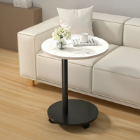 Round Wooden Coffee Side Table with 360° Wheels 40cm Top 57cm Height Sofa Side Table Home & Garden End Tables