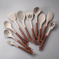 11-Piece Silicone Kitchen Utensil Set with Wood-Grain Handle and Storage Holder Kitchen & Dining Kitchen Utensil Sets
