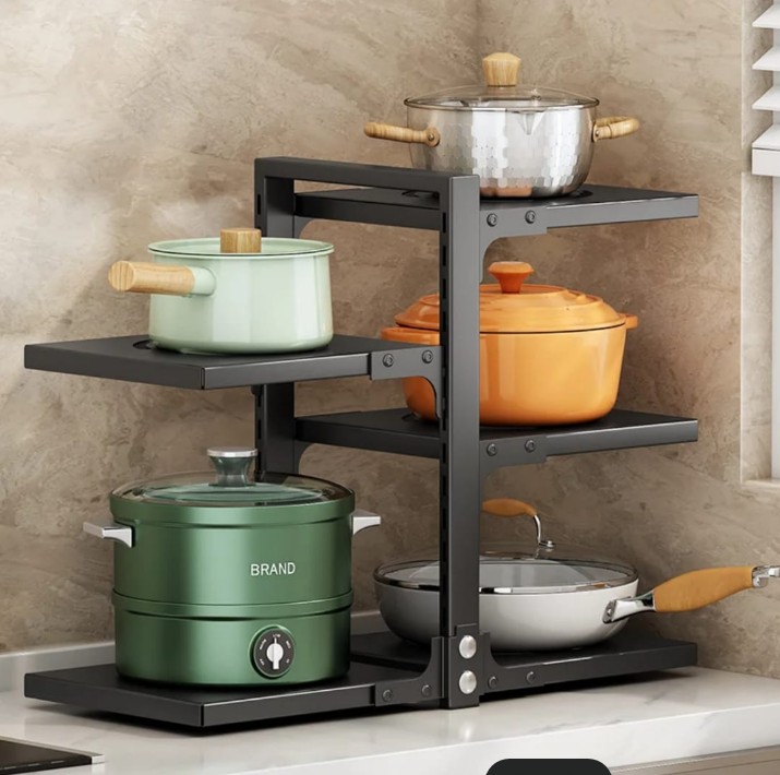 Multi-Layer Pot Storage Rack Adjustable Under Sink Pan Holders Kitchen Organizer