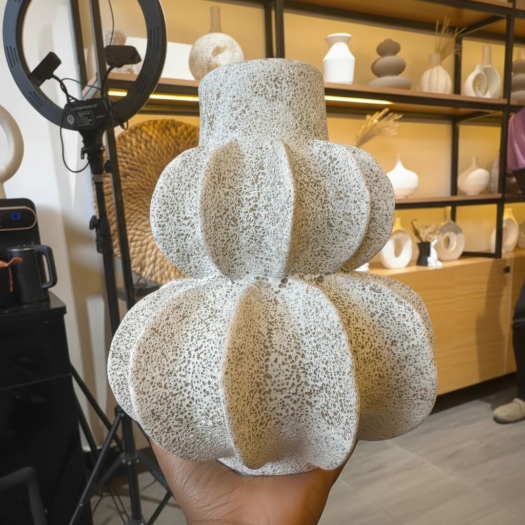 Stone Petal Vase 26x20cm Speckled White Double Tier Ceramic Home & Garden Vases
