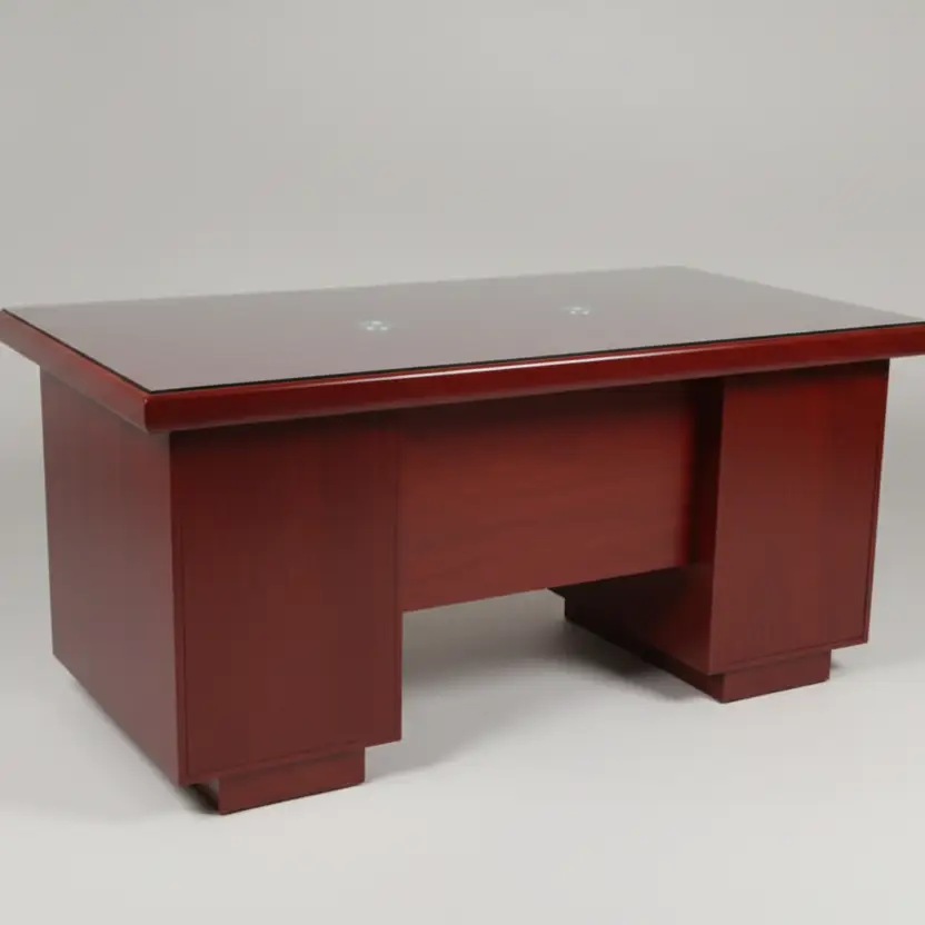 Office Desk - 1.2m Mahogany Executive with Cable Grommets and Twin Pedestal Base Furniture Desks