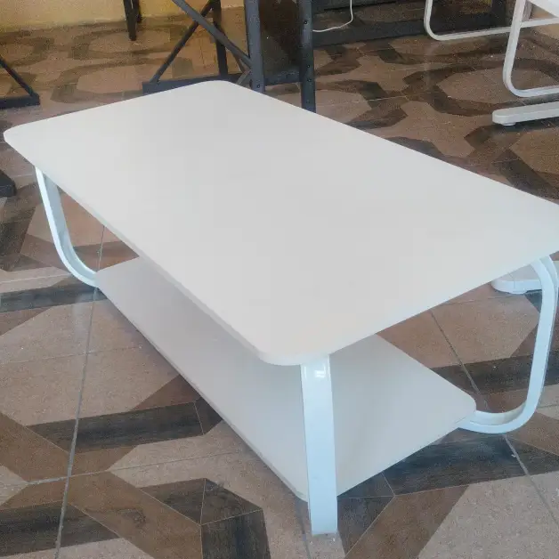 Two-Tier White Coffee Table with Curved Metal Frame Coffee Table Coffee Tables