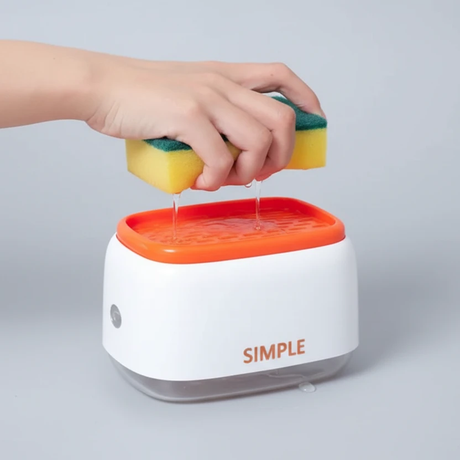 SIMPLE Press-Down Soap Dispenser Sponge Holder Kitchen Sink Orange Grey Yellow Kitchen & Dining Kitchen Counter & Beverage Station Organizers