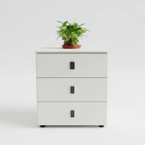 Bedside Table - 3-Drawer Nordic with Black Rectangular Handles and Castors Furniture Nightstands