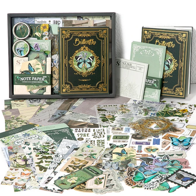 A6 Nature Whisper Notebook Set Butterfly Theme with Stickers Washi Tape Gift Box Home & Garden Notebooks & Notepads