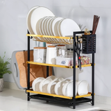 3-Layer Metallic Dish Rack with Utensil Holder Gold Black Kitchen Organizer Kitchen & Dining Dish Racks