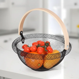 Fruit Basket - Round Wire Mesh with Bamboo Handle Kitchen & Dining Household Storage Baskets