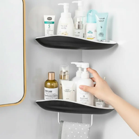 Bathroom Shelf - 2-Tier Corner Organiser with Towel Bar Black White Home & Garden Wall Shelves & Ledges