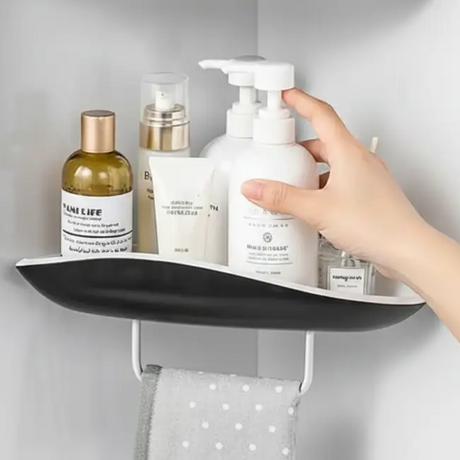 Bathroom Shelf - 2-Tier Corner Organiser with Towel Bar Black White Home & Garden Wall Shelves & Ledges