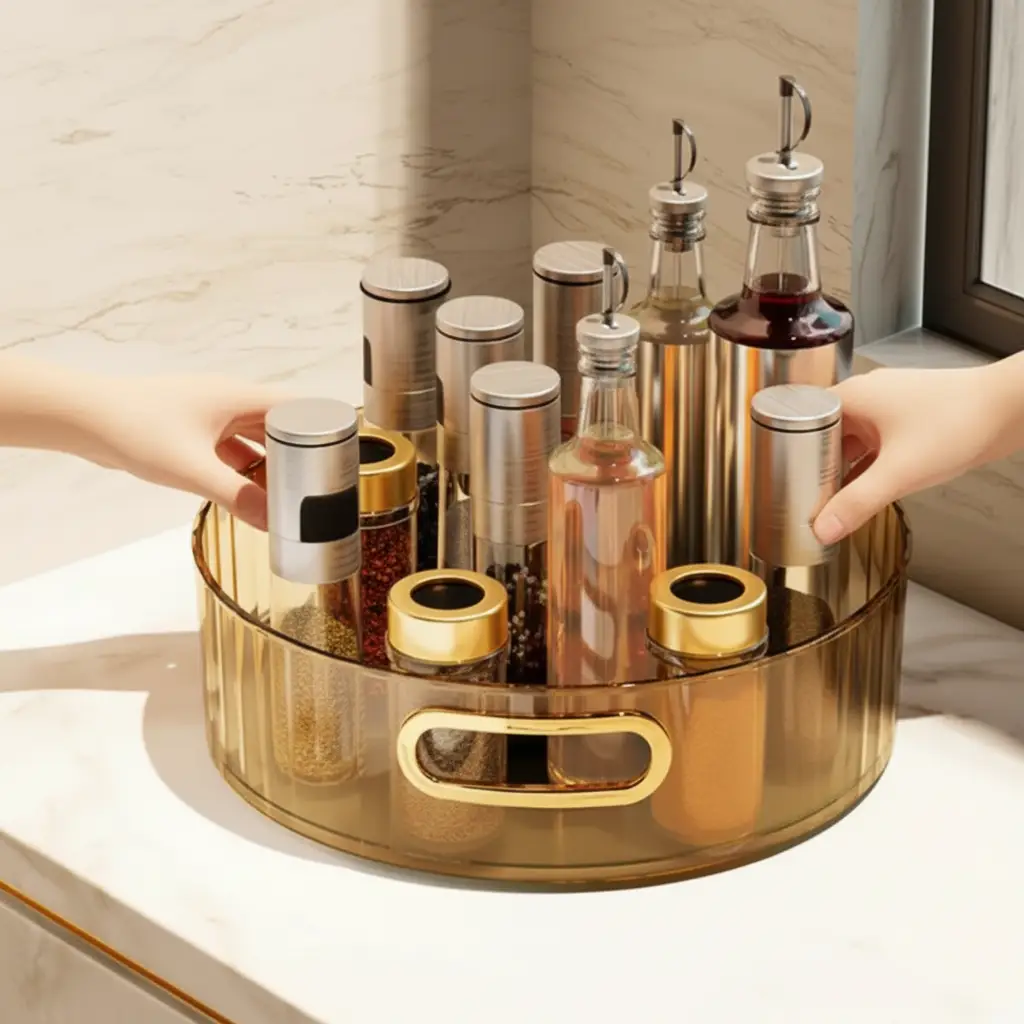 Rotating Organiser Tray - 360 Nordic Acrylic Round Amber Gold Clear Home & Garden Kitchen Cabinet Organizers