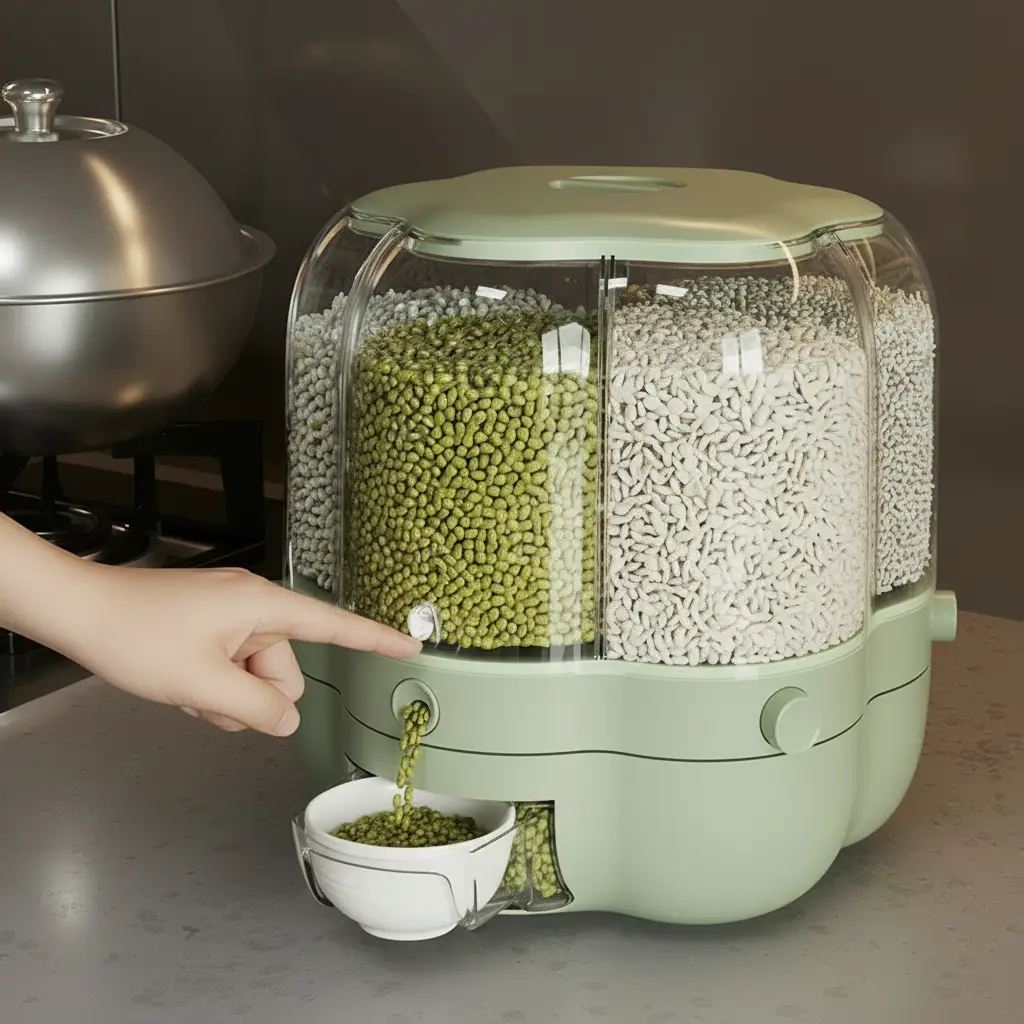360° Rotating 6-Grid Cereal Grain Dispenser 6.5kg BPA-Free 26.3x27cm Mint Green Kitchen & Dining Food Storage Containers