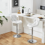 Set of 2 Pure Leather Modern Adjustable Bar Stools Diamond Quilted 360° Swivel Hydraulic Chrome Base Black White Furniture Adjustable Bar Stools