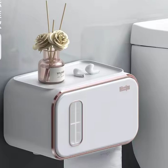 Toilet Paper Holder - Premium Waterproof Wall-Mounted with Shelf