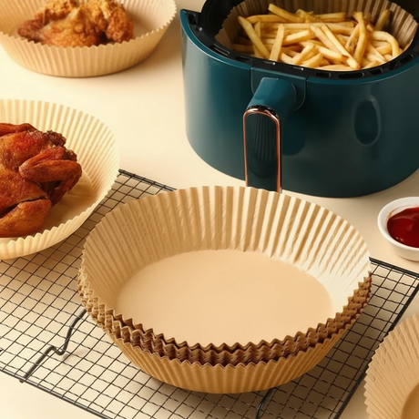 Disposable Air Fryer Paper Liners 50 Pack 20cm Oil-Proof Parchment Non-Stick Round Square Kraft Kitchen & Dining Deep Fryer Accessories