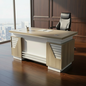 Executive Desk - 1.4m Light Wood with Horizontal Slat Design Furniture Desks