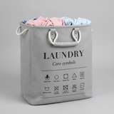 Large Laundry Basket with Care Symbols Dual Handles Foldable Storage