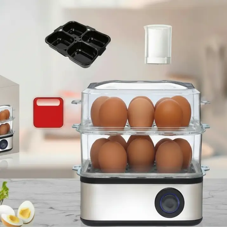 Egg Boiler - RAF R.0073 2-Tier 500W 16-Egg Electric Steamer with Poacher Tray Electronics Egg Cookers