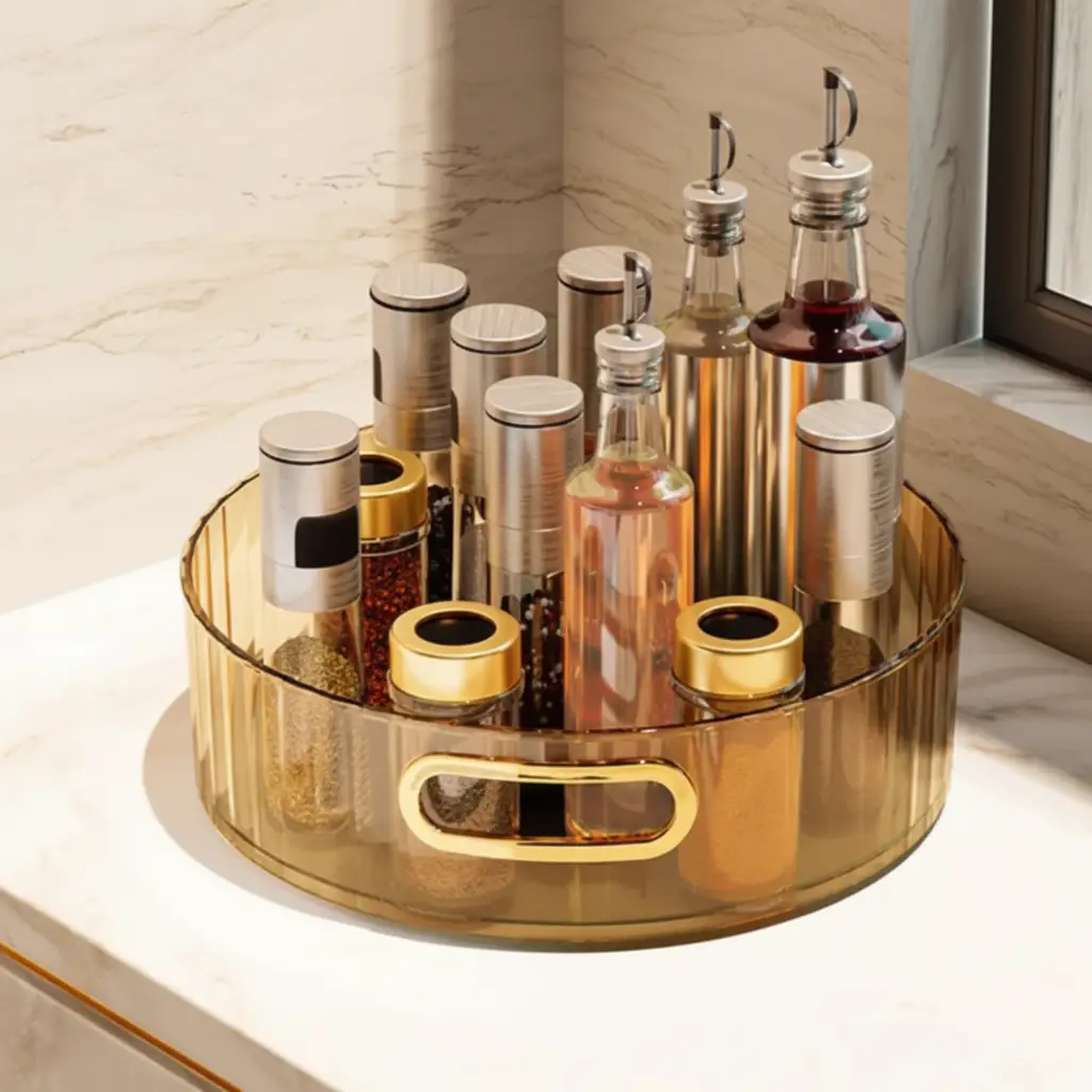 Rotating Organiser Tray - 360 Nordic Acrylic Round Amber Gold Clear Home & Garden Kitchen Cabinet Organizers