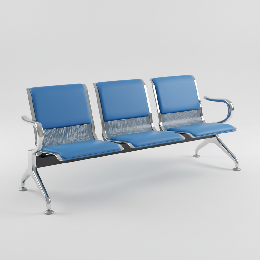 Waiting Bench - 3-Seater Cushioned with Chrome Frame