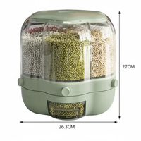 360° Rotating 6-Grid Cereal Grain Dispenser 6.5kg BPA-Free 26.3x27cm Mint Green Kitchen & Dining Food Storage Containers