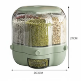 360° Rotating 6-Grid Cereal Grain Dispenser 6.5kg BPA-Free 26.3x27cm Mint Green Kitchen & Dining Food Storage Containers