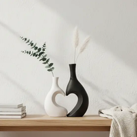 Love Heart Interlocking Ceramic Vase Set Matte Black White Set of 2 Home & Garden Vases