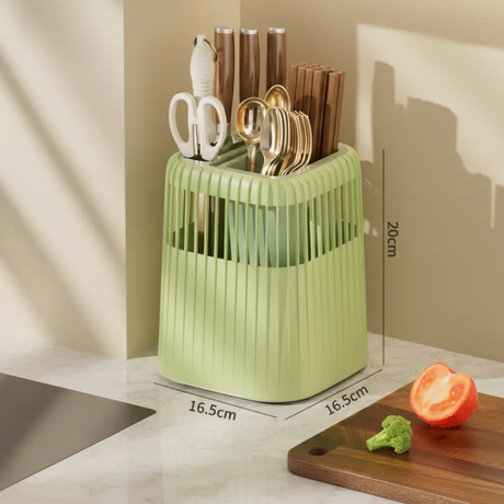 360° Rotating Cutlery Chopstick Holder Detachable Drain Insert 16.5x16.5x20cm White Cream Green Kitchen & Dining Kitchen Utensil Holders