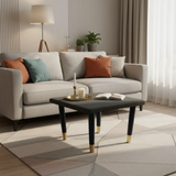 Ottoman - Square Upholstered Footstool with Navy Tapered Legs and Gold Caps Charcoal Furniture Ottomans