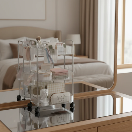 3-Tier Rolling Storage Cart with Side Hooks Clear Organizer Home & Garden Household Storage Caddies