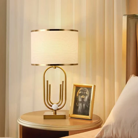 Luxury Gold Accent Table Lamp with Fabric Shade and Metallic Trim Home & Garden Table Lamps