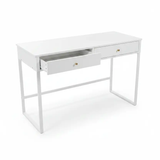 White Desk with 2 Drawers & X-Cross Metal Legs Study Desk Desks