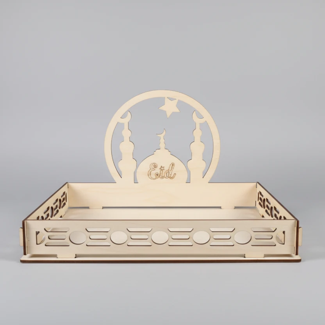 Ramadan Serving Tray - Moon & Star Wooden Decor (30x28x15cm) Home Decor Serving Trays