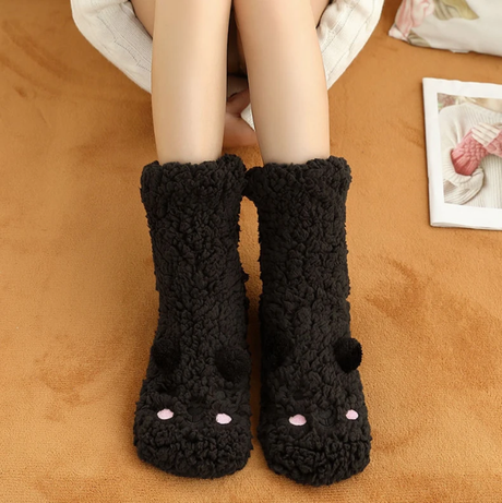 Fluffy Bear Slipper Socks Anti-Slip Sherpa Mid-Calf Home & Garden Crew Socks