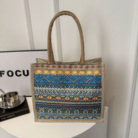 Geometric Print Pattern Tote Bag Jute Canvas Smart Casual 34x17x28cm Bags & Accessories Tote Bags