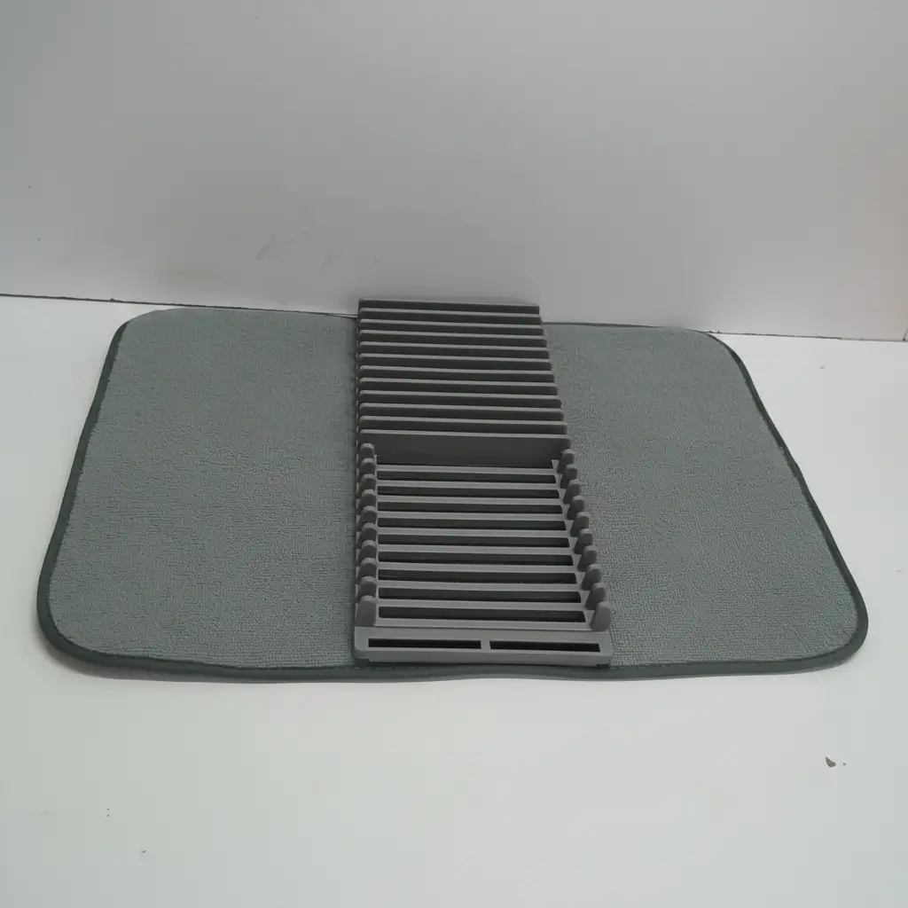 Dish Drying Mat - Foldable Microfibre Absorbent with Folding Rack Grey Kitchen & Dining Dish Racks