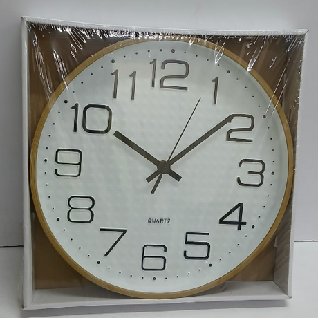 Wall Clock - Quartz 30cm Diameter with Gold Ring