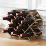 Foldable 10-Bottle Wood Wine Rack Rustic Burnt Pine Diamond Lattice Kitchen & Dining Wine Racks