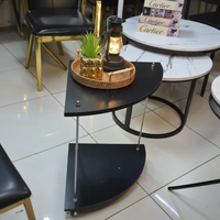 Corner Side Table - Nordic 2-Tier Half-Moon with Chrome Legs Black Furniture End Tables