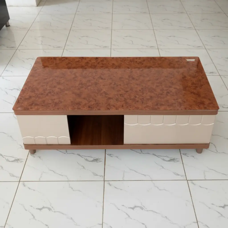 Coffee Table - Wood Effect Top 2-Door with Open Centre Shelf Cream Brown Furniture Coffee Tables