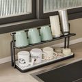 Kitchen Rack - 2-Tier Counter Cup and Mug Storage Organizer with Draining Tray 40cm Black Kitchen & Dining Cup Racks