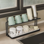 Kitchen Rack - 2-Tier Counter Cup and Mug Storage Organizer with Draining Tray 40cm Black Kitchen & Dining Cup Racks