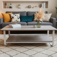 Two-Tier Rectangular Coffee Table with Wood Legs Coffee Table Coffee Tables