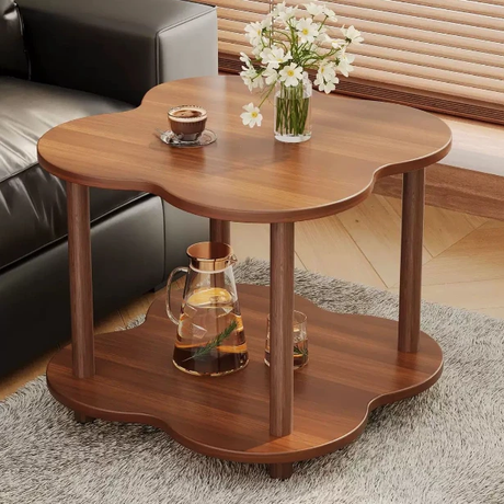 Modern Wooden Flower Shape Side Table 59x45x57cm 2-Tier Coffee Table Nightstand Walnut Cream Home & Garden End Tables