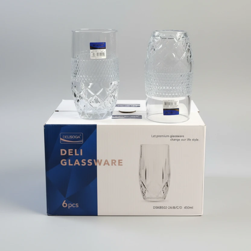 Deliboga Diamond Cut Highball Glass Set 6pcs 450ml Clear Crystal Kitchen & Dining Drinkware Sets