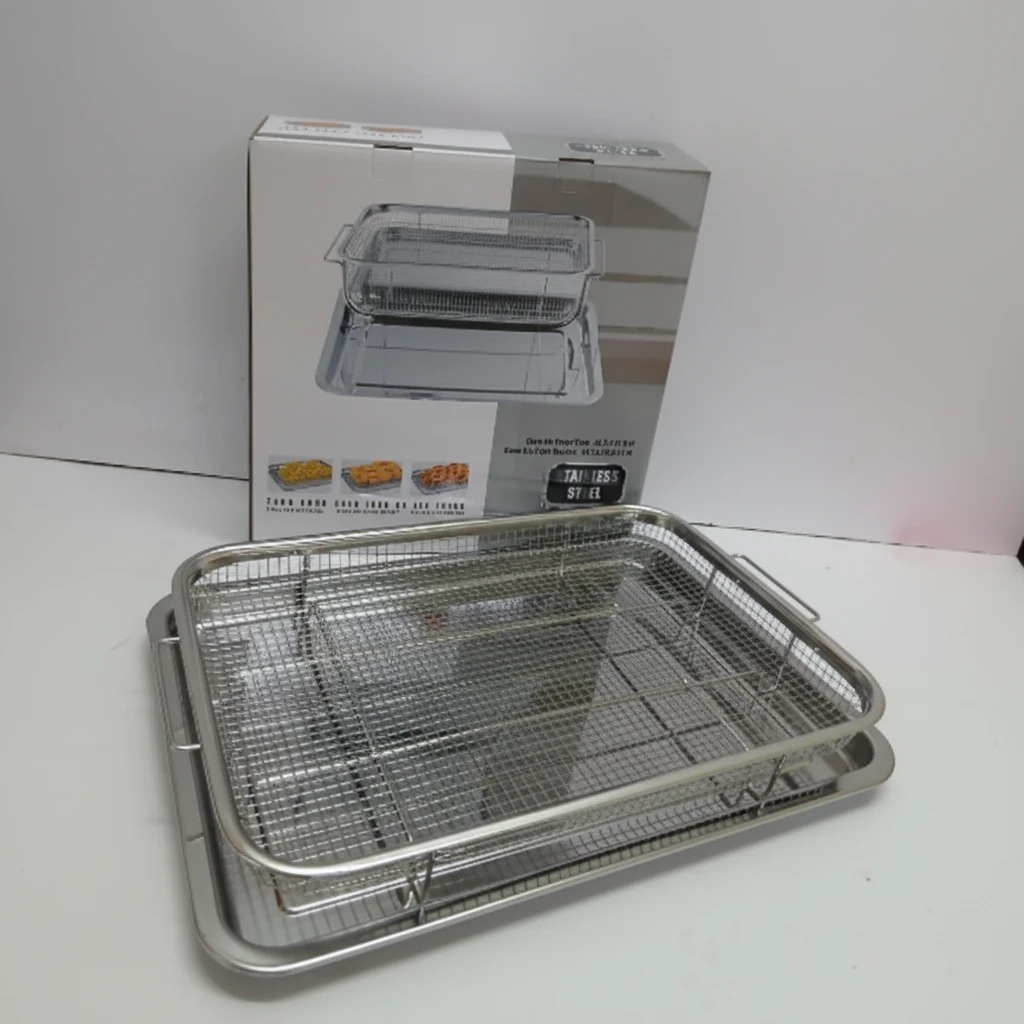 French Fries Basket - Heat-Resistant Stainless Steel with Tray Large Set Kitchen & Dining Roasting Pan Racks