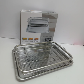 French Fries Basket - Heat-Resistant Stainless Steel with Tray Large Set Kitchen & Dining Roasting Pan Racks