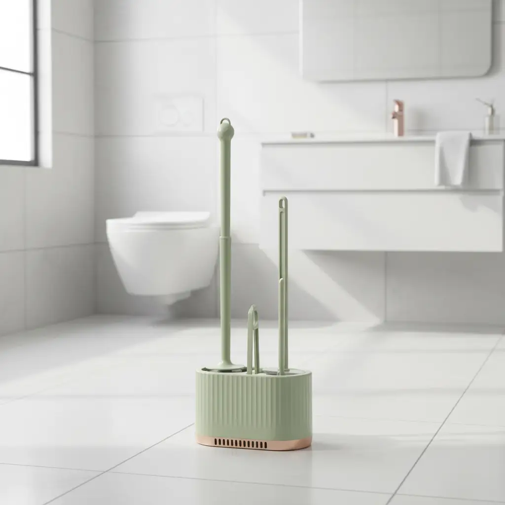 Toilet Brush Set - 3-in-1 with Rim Brush and Holder Wall Mount White Light Green Home & Garden Toilet Brush & Holder Sets